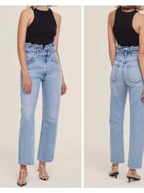 AGOLDE Lettuce Waist High-Waist Light Blue Jeans for Women